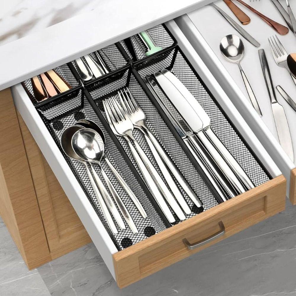 6 Pieces Ventilated Drawer Cutlery Tray Mesh Kitchen Utensil Storage Box Bathroom