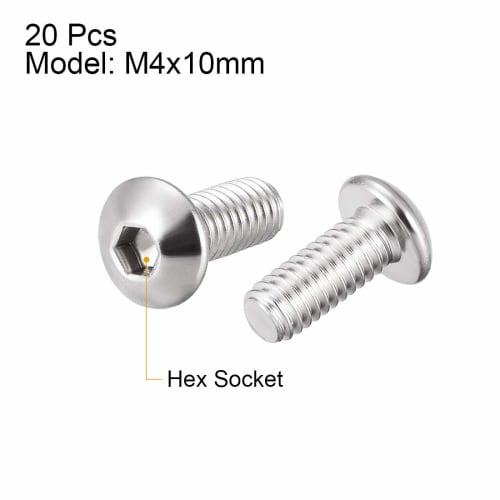 uxcell M4x10mm 304 Stainless Steel Hex Socket Head Machine Screws, Round Head Bolts, Pack of 20