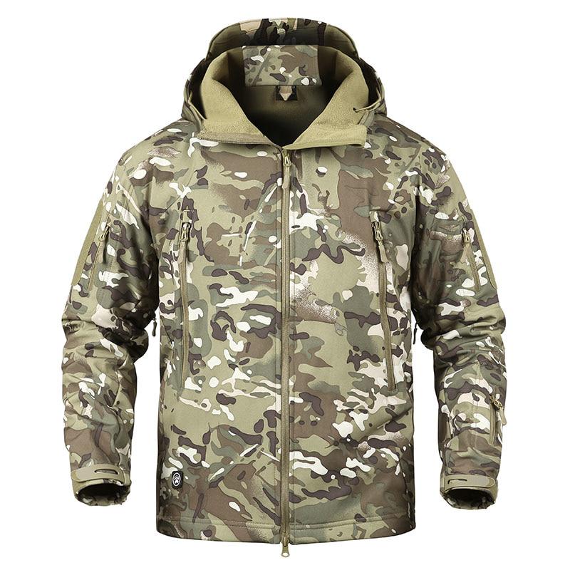 Soft Shell Waterproof Military Jacket Men Winter Warm Outdoor Hiking Hooded Camouflage Fleece Tactical Coat