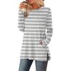 Women's Striped Printed Round-neck Long-sleeved Top With Pockets And Side Slits