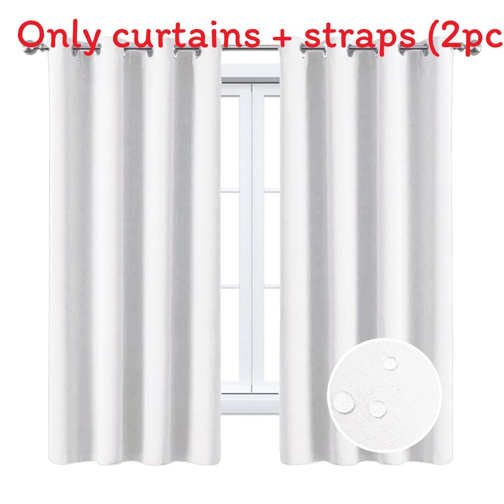 

Color Light Solid Blocking Insulated Curtains With Strap For Living Room Bedroom White