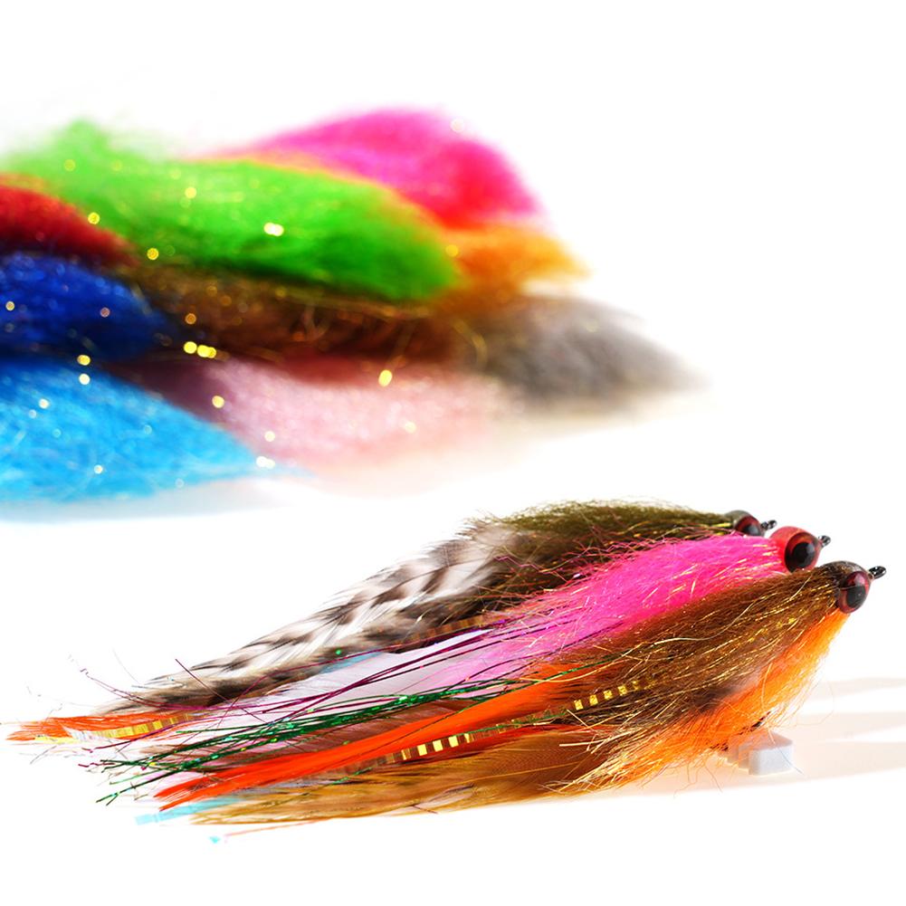 6Colors 9cm Flash Streamer Minnow Fibers Kinky Synthetic Fly Fishing Tying Material For Bass Pike Lure Jig Head