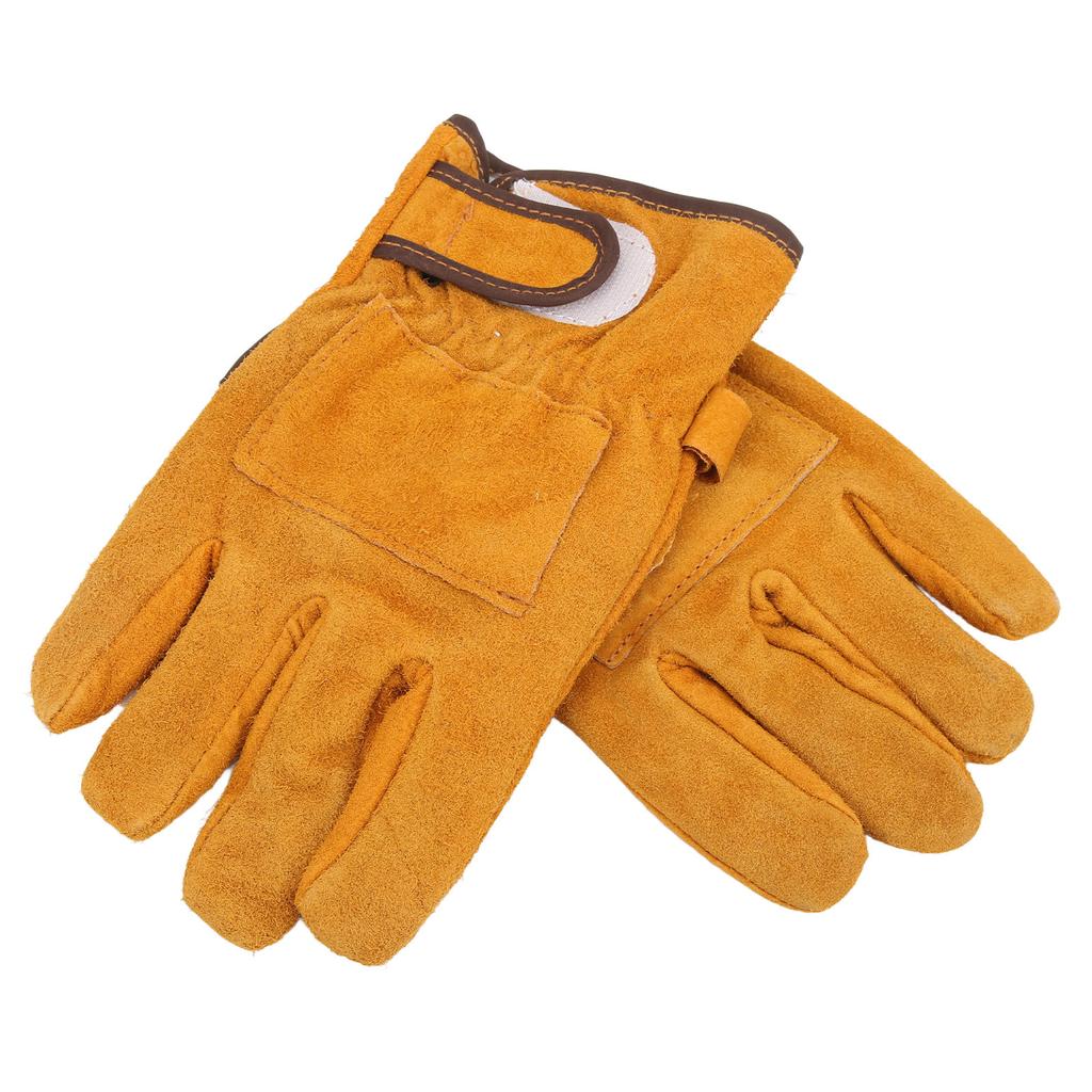 Heat Resistant Gloves Calf Leather Polyester Hand Protection BBQ Grill Oven Mitts Short TypeYellow