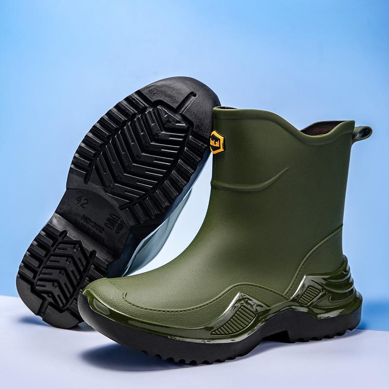 

Fashion rain shoes short tube 2025 new men s waterproof rain boots thick-soled wear-resistant rider takeaway rain-proof rubber shoes 45 армия зеленый