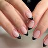 24 Pcs Black French Tip Press On Nail Short Almond False Nail Simple Acrylic Nail Simple Full Cover Stick On Nail