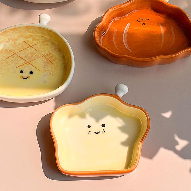 Ceramic Bread Plate Cute Croissant Pattern Dessert Plate Home Creative Plate Ceramic Seasoning Plate Dipping Plate