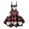 Damen-Kleid mit Valentinstag-Liebesherz-Print, sexy, schulterfrei, Vintage-Kleid