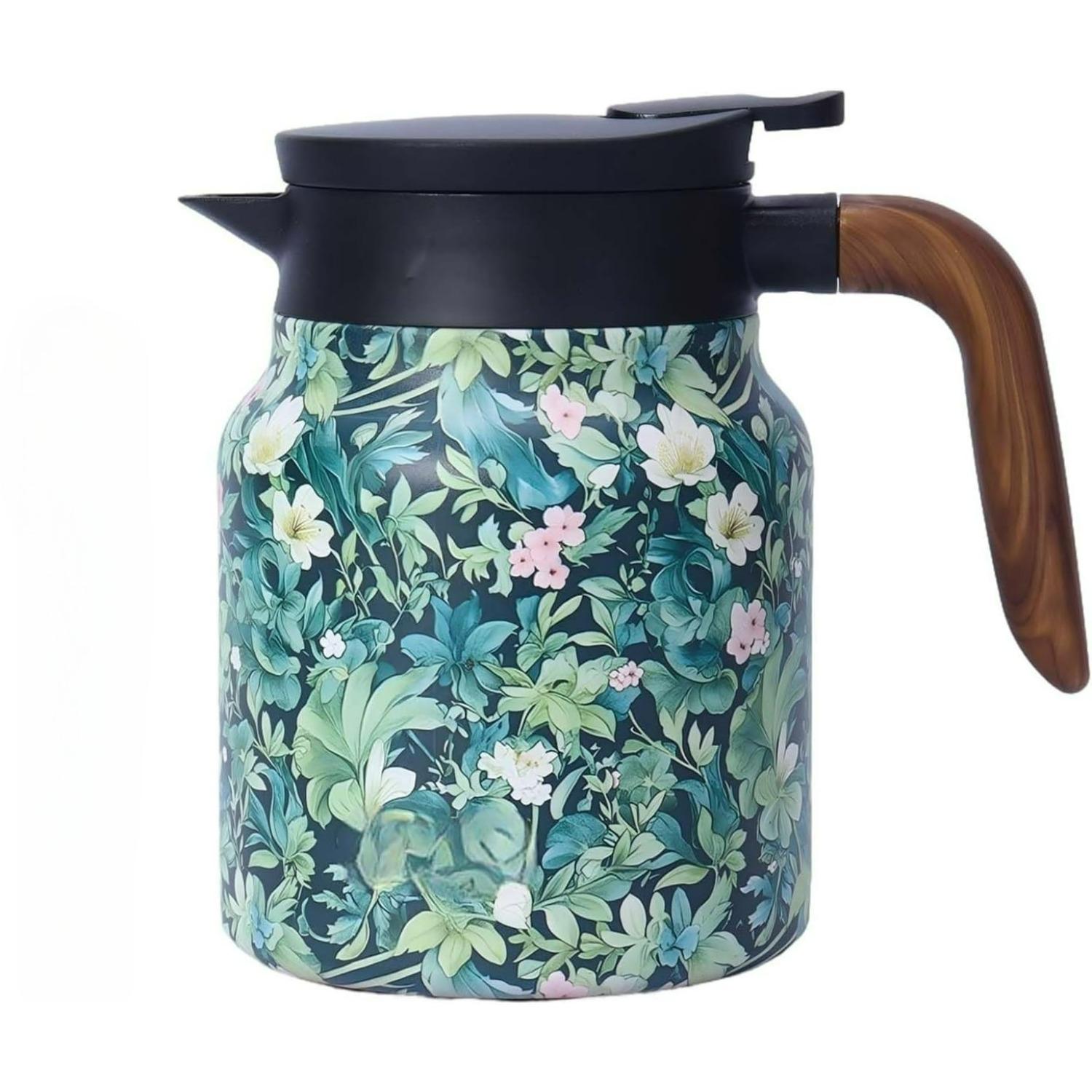 Vintage Floral Pattern Teapot with Built-In Infuser, Stainless Steel insulated tea pot with Infusers Diffusers for Loose Tea Insulated Teapot Hot E