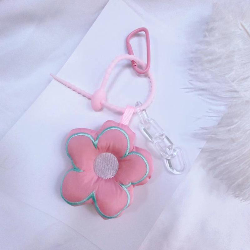Trendy Cartoon Cherry Blossom Keychain - Embroidered Cotton Flower Pendant Accessory