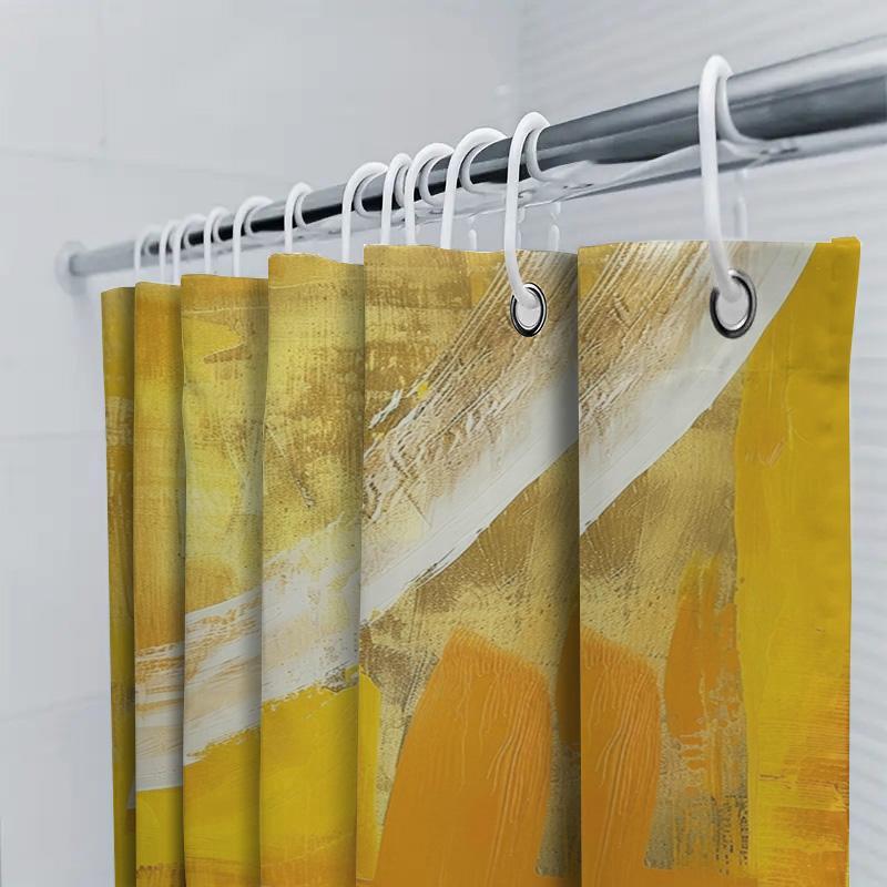 Artistic Abstract Shower Curtain Yellow White Watercolor Design Bathroom Decor For Home Waterproof Fabric With Hook Rings (Yello