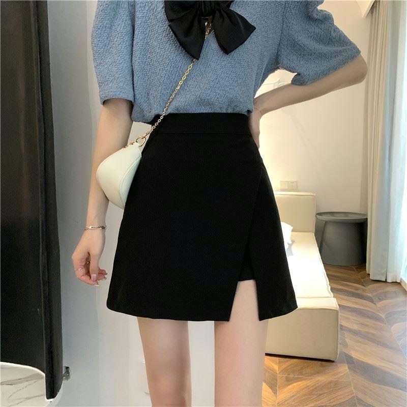 

2024 Юбка А-силуэта с завышенной талией, высокого качества, в корейском стиле, маленькой длины до середины икры, не просвечивает 2XL чёрный