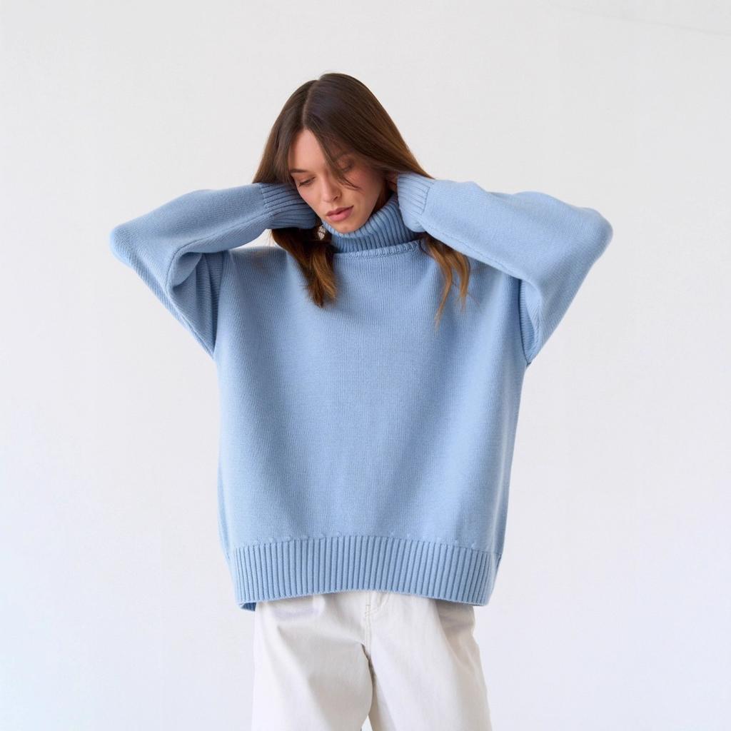 2025 Women's Turtleneck Sweater Solid Color Loose Knitwear Autumn Winter Fashion Ins Style Pullover