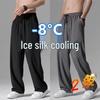 Men's Summer Ice Silk Wide-Leg Pants: Breathable, Casual, Trendy, Loose-Fit Straight-Leg Trousers