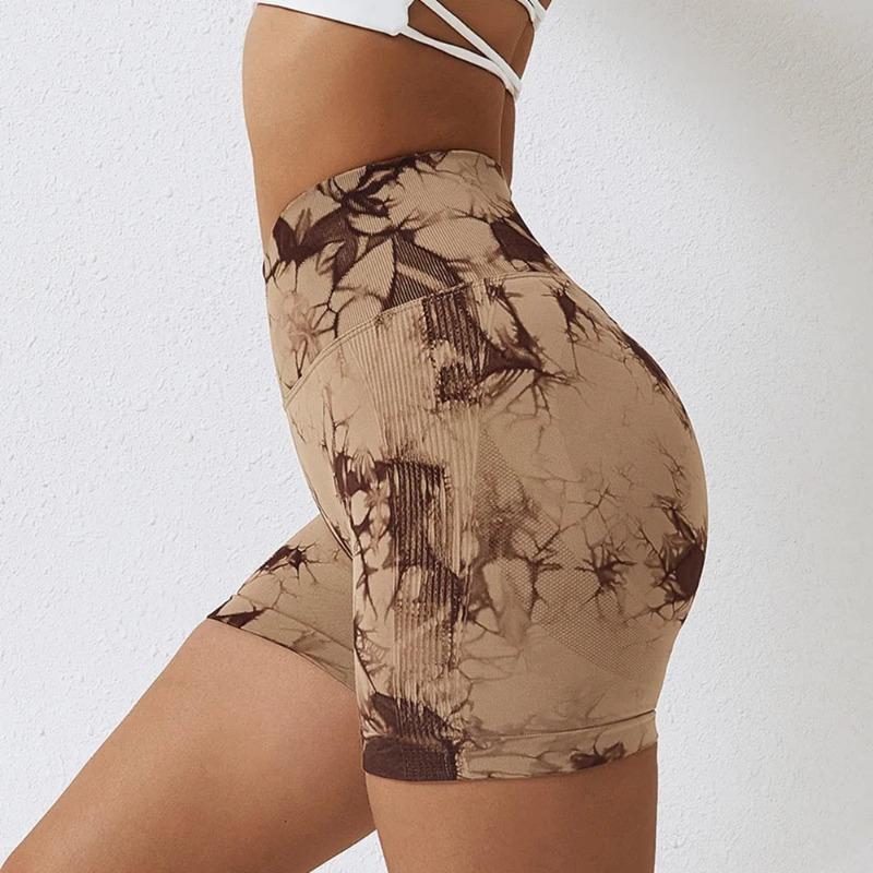 Sportovní šortky Seamless Tie Dye pro ženy Summer Elastic Scrunch Vysoký pas Push Up Tummy Control Gym Fitness Workout Jóga šortky