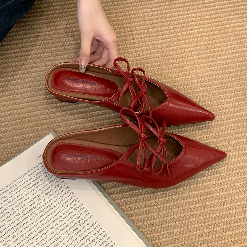 

Fashion Female Butterfly-Knot Ladies Flats Slippers Sandals Shoes Fashion Pointed Toe Summer Beach Women Flats Slippers Slides Mules 35 красный