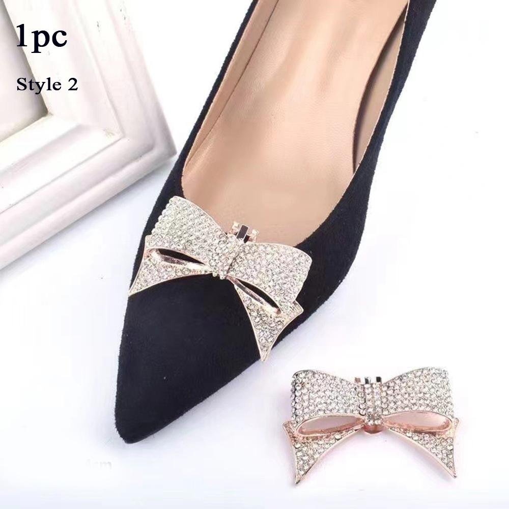 Women High Heel Shiny Decoration Clips Pearl Rhinestone Shoe Clip Wedding Bride Bows Pearl Shoes Crystal Decoration Shoe Buckle