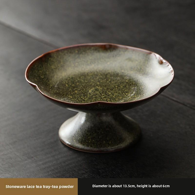 Handmade Ceramic Japanese Style High Foot Fruit Plate Chinese Snack Dish Small Tea Tray