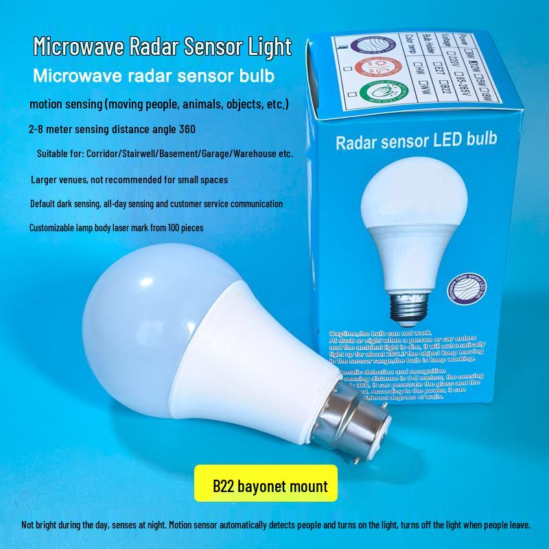 

Motion-Activated Infrared Sensor Light, Auto On/Off for Hallways & Staircases, B22/E27 Bayonet, Radar Sensor Bulb 5W 220V