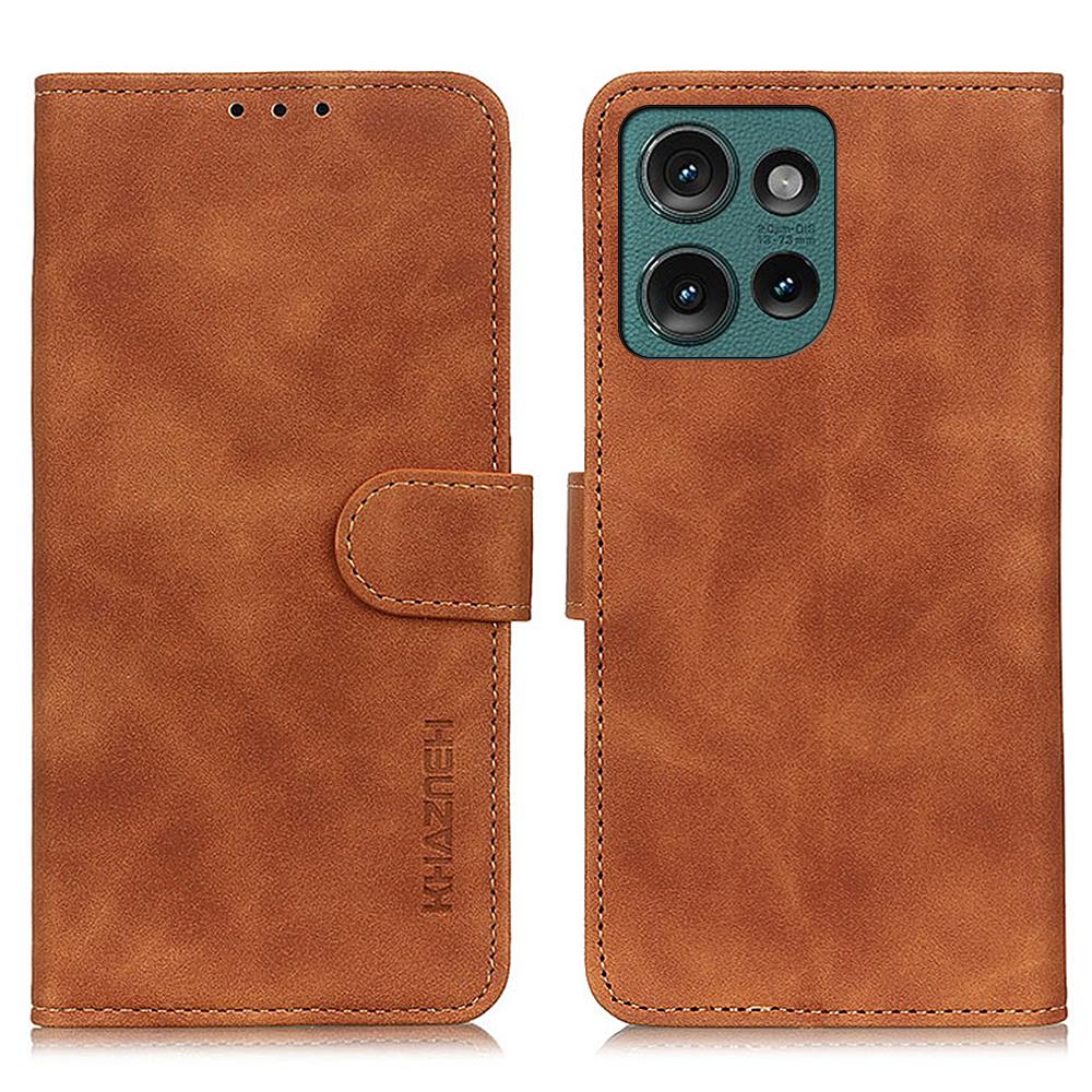 

KHAZNEH For Motorola Edge 50 5G Case Retro PU Leather Wallet Stand Phone Cover Brown