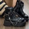 Cool Thick Soled Martin Boots for Women New Black Versatile Motorcycle Boots for Autumn 2025 Height Increasing British Style Short Boots Trend