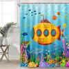 Colorful Cartoon Submarine Shower Curtain – Ocean Life & Fish Design, Fun Underwater Bathroom Decor For Kids 72X72 In