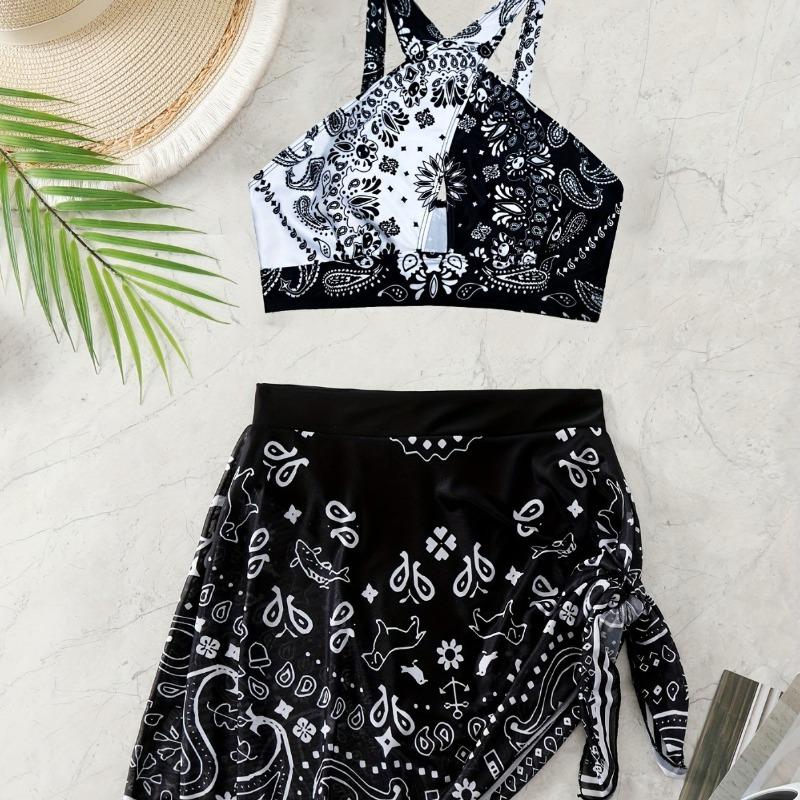 Stampa Divisa Cross Sexy Copricostume Pelle Magro Vacanza al Mare Spiaggia Costume da Bagno Bikini Donna
