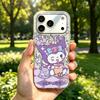Case for iphone 11 16 Plus XS Max 17 Pro 15 Air 13 18 Pro Max XR 12 14 Kuromi Drinking Milk Tea Sparkle Crackle Foil Acrylic TPU Phone Case