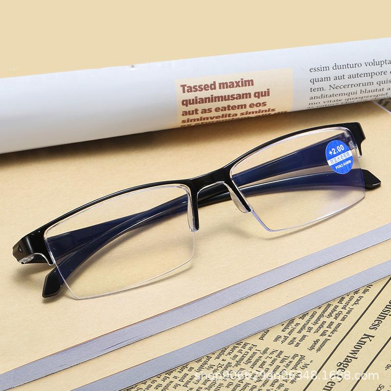 Half Frame Eyeglasses Anti Blue Light Metal Black Reading Glasses for Men Fashionable Business Computer Classic Reading Glasses