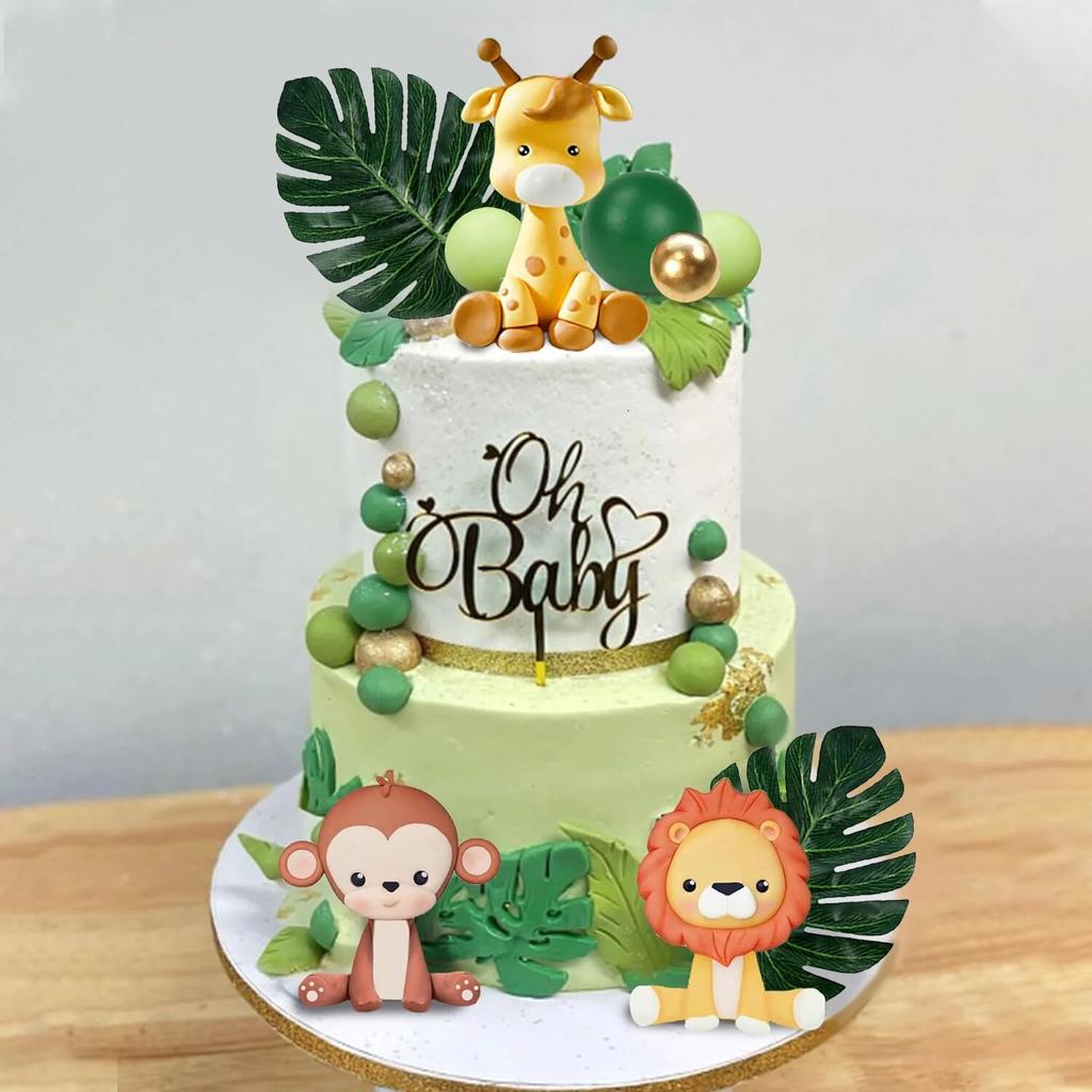 Dschungel Safari Tier Kuchen Topper mit bunten Kugeln Palmblätter Kuchen Dekoration für Mädchen Jungen Wildes Thema Geburtstagsparty Baby