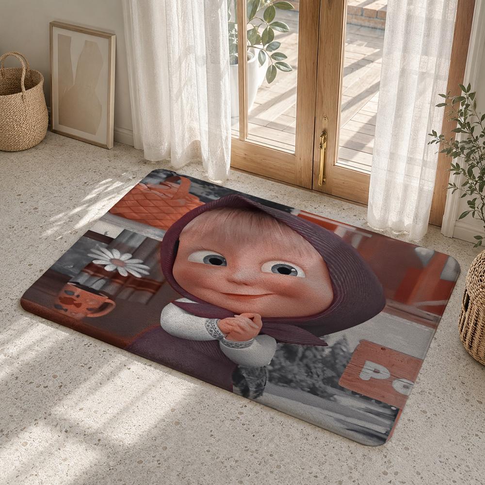 M-Masha And The B-Bear Floor Mat Flannel Rug Non Slip Absorbent Soft Washable For Entryway Hallway Bathroom Kitchen Decor