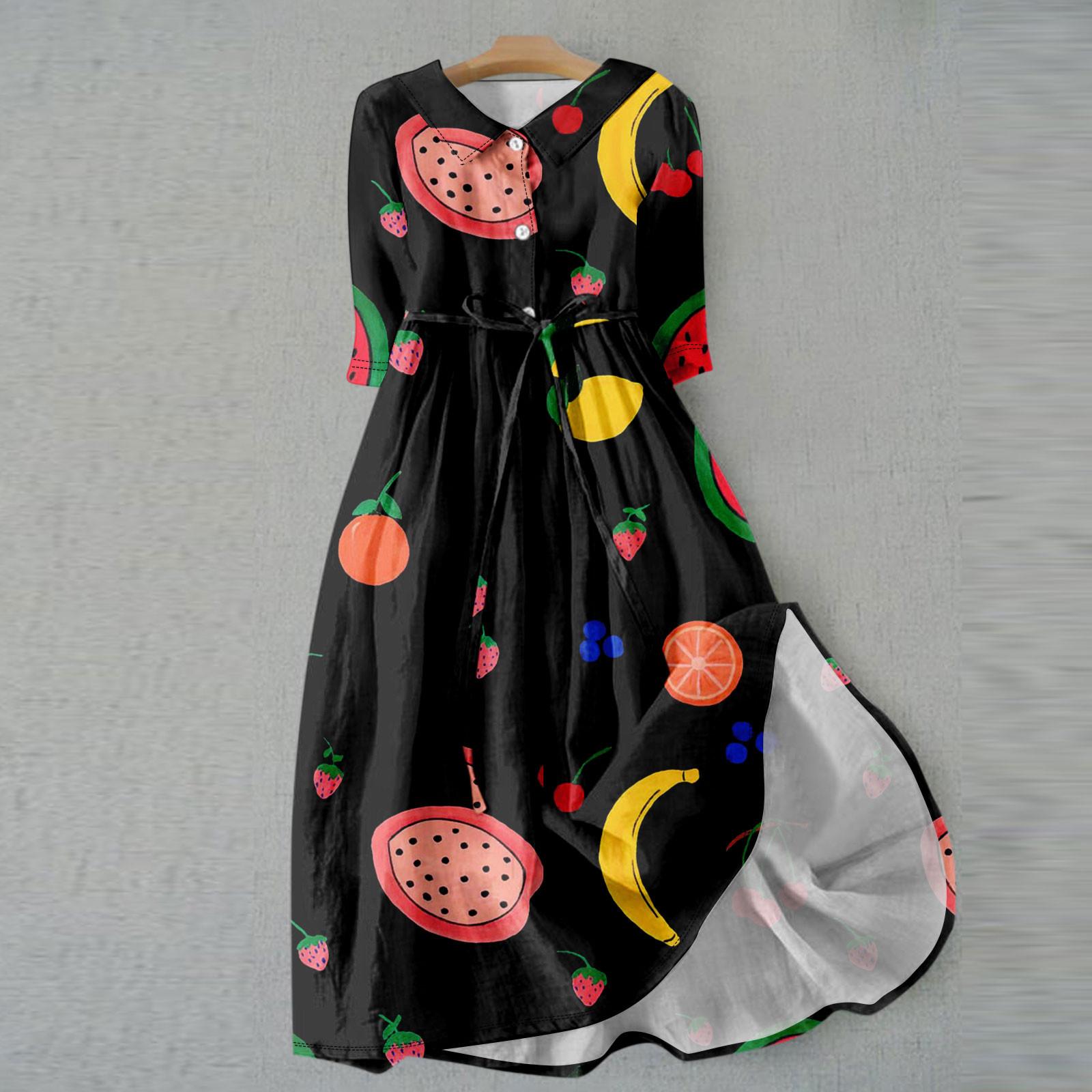 

Женское модное платье с откидным воротником и рукавами 3/4 с принтом XXXL чёрный