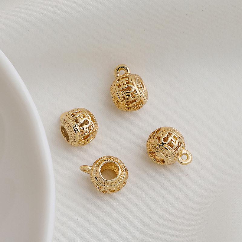 14K Gold Plated Hollow Pendant Connector with Bail Loop and Large Hole Barrel Bead for DIY Jewelry