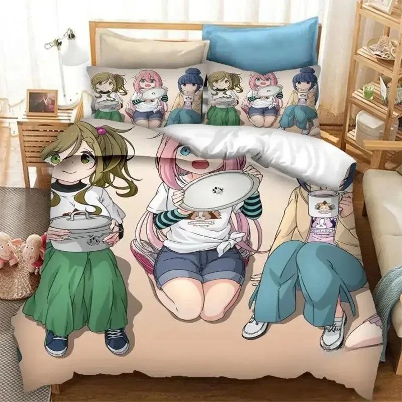 New 3D Print Anime Yuru Camp Bedding Set Duvet Covers Pillowcases Comforter Bedding Sets Bedclothes Bed Home Textiles
