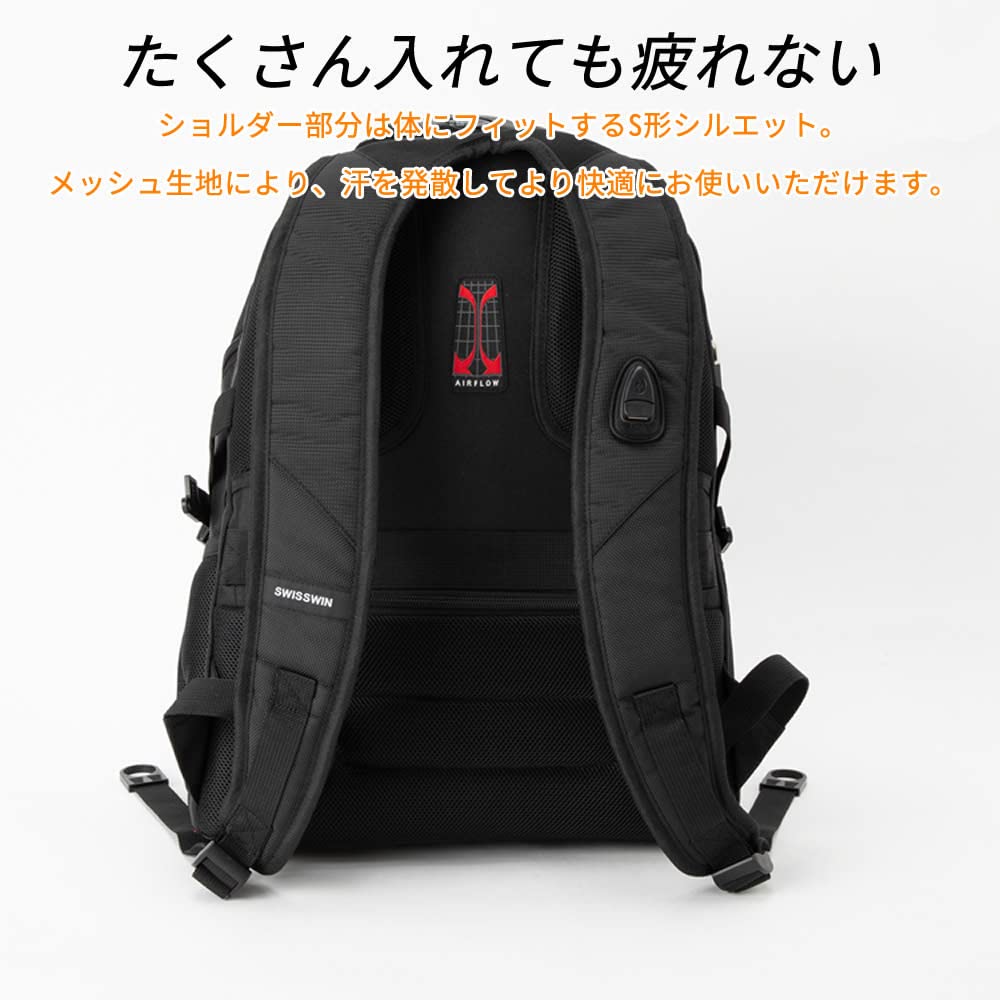 SWISSWIN SW8112N Backpack Swisswin Backpack Daypack Backpack Large Capacity 38L School Men's Women's (Black)