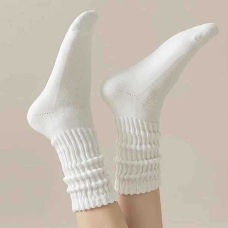 Women's White Wool Knitted Mid-Calf Socks - Slimming, Knee-High, Perfect with Leather Shoes