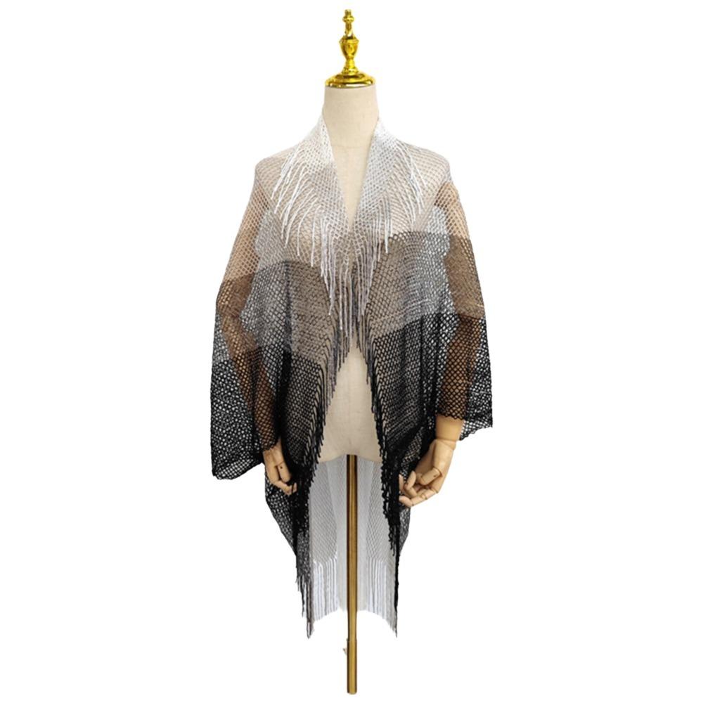 Tassel Patchwork Women Tulle Shawl V-Neck Cardigans With Tassel Wedding Bridal Shawl Hollow Multicolored Chapel Scarf Party чёрный