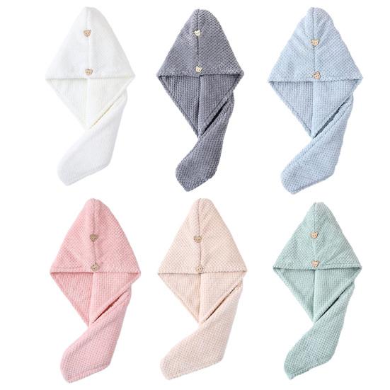 Hair Drying Towel with Button, Super Absorbent Coral Fleece Hair Towel, Skin-friendly Bath Turban for Women, Comfortable Hair Wrap for Long Hair