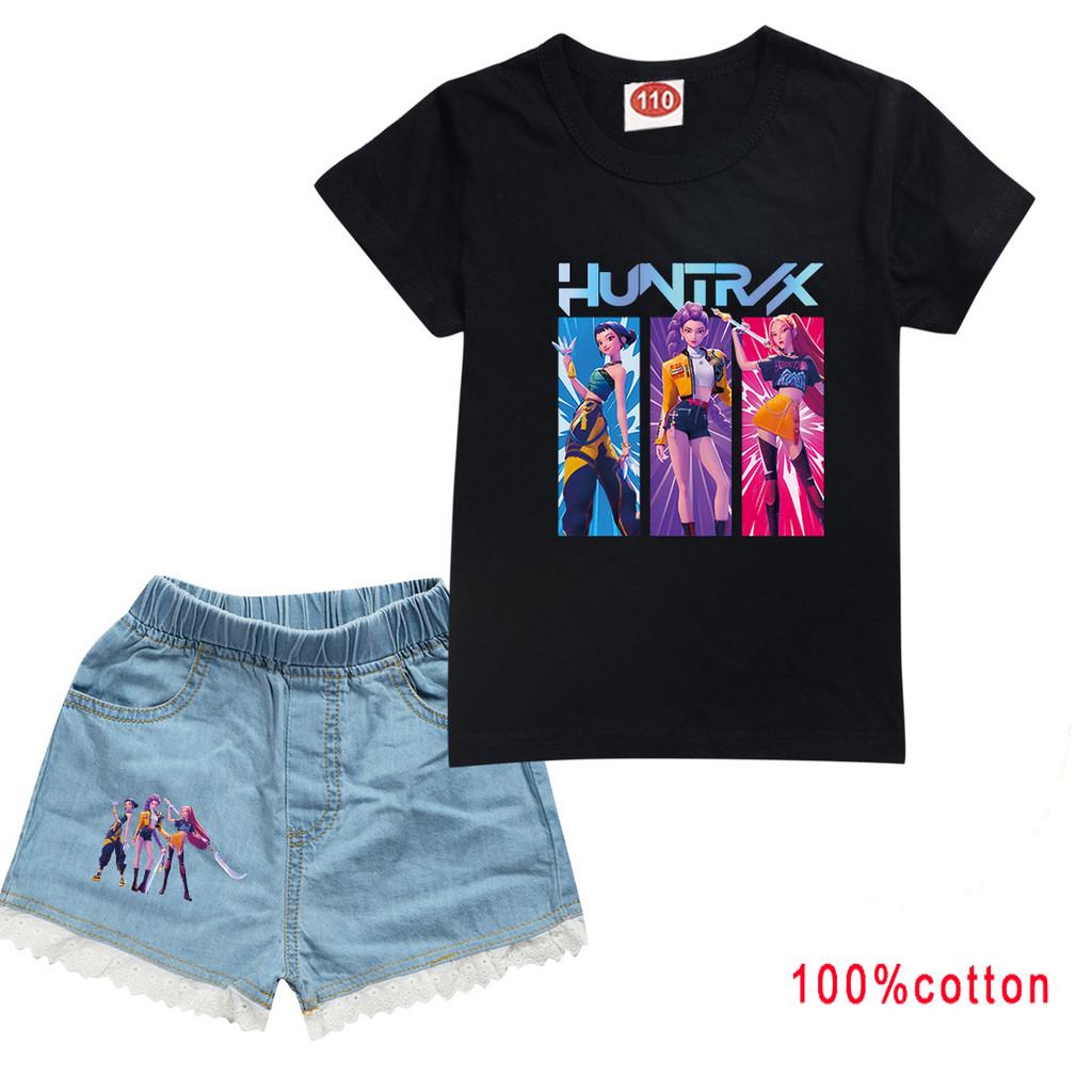 Kinder Mädchen Anime Cartoon Super Star Rumi Zoey Mira POP Sängerin Druck Baumwolle Kurzarm T-Shirt Jeans Shorts Kleidung Set