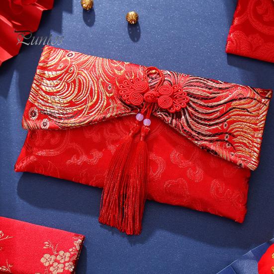 Chinese Red Envelope Embroidered Satin Cash Envelope Lucky Money Envelope Pocket for Wedding Spring Festival Banknotes Gift