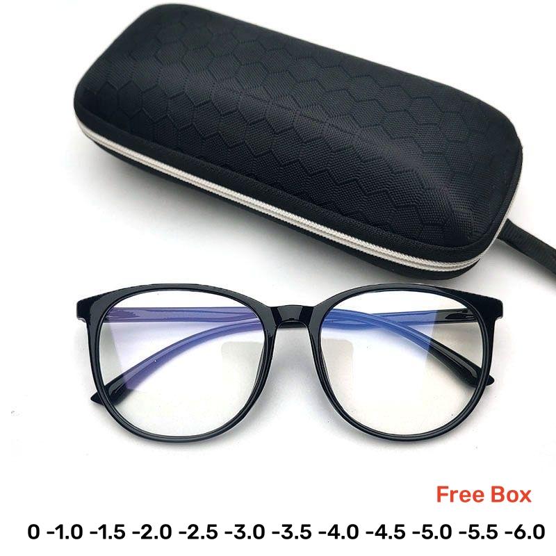 Finished Men Women's Myopia Glasses Vintage Oval Frame Blue Light Blocking Eyeglasses Near Sight Glasses Minus 0 To-6.0 with Box