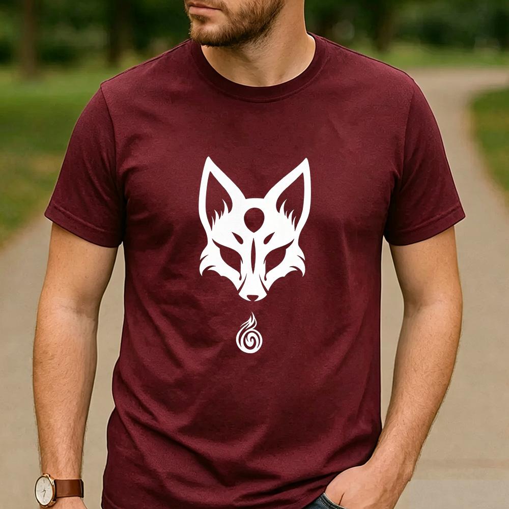 Minimal White Nine Tailed Fox Spirit Graphic T Shirt Unisex Crew Neck Short Sleeve Asian Myth Holiday Gift Top