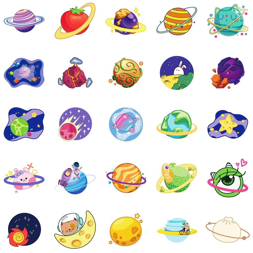 50 Creative Planet Stickers Diy Children'S Room Water Cup Skateboard Decoration Non-Repeating Stickers