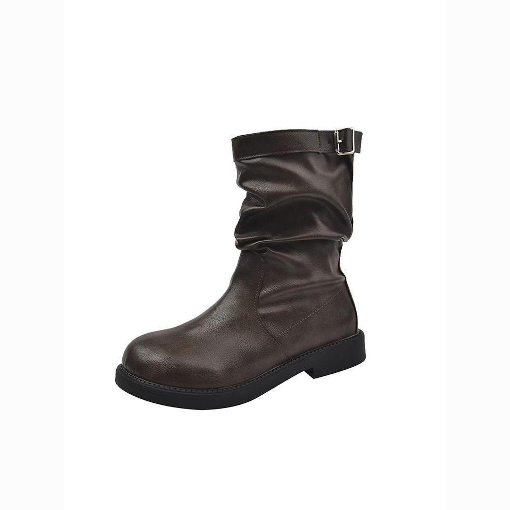 Height-increasing thick heel retro medium boots knight boots women's 2025 new single boots stacked small short boots autumn and winter Martin boots