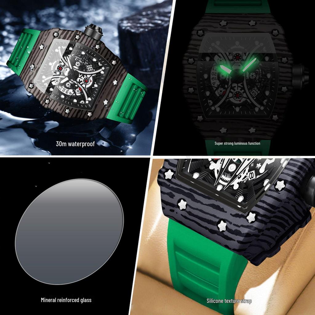 Binbang Men's Silicone Barrel Luminous Fashion Sports Watch
