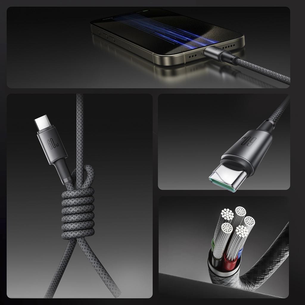 USB-C - USB-C cable with organizer and magnetic holder 1.2m - gray