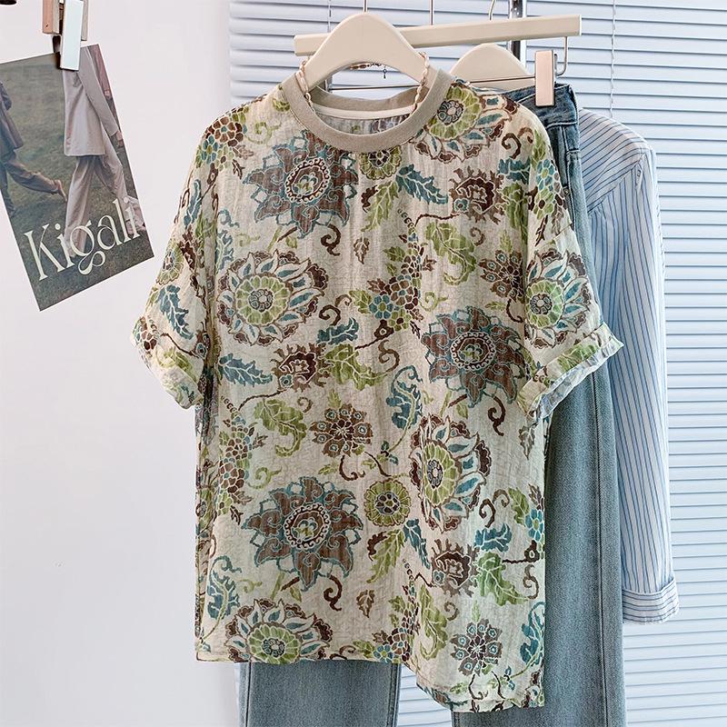 T-shirt da Donna a Maniche Corte, Stampa Retro, Vestibilità Larga, Cotone – Casual, Comoda, Alla Moda