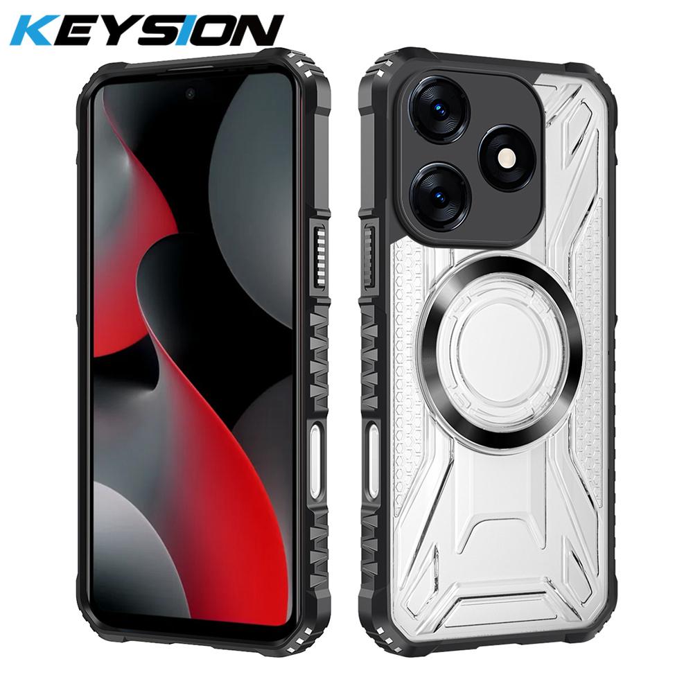 KEYSION Transparent Magnetic Case for TECNO Spark 10 Pro Soft Silicone+PC Heavy Duty Shockproof Phone Cover for Spark 10 4G 10C