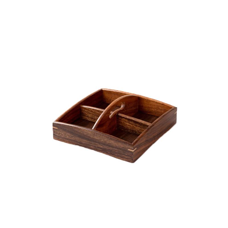 Multi-Compartment Wooden Snack Tray 26cm