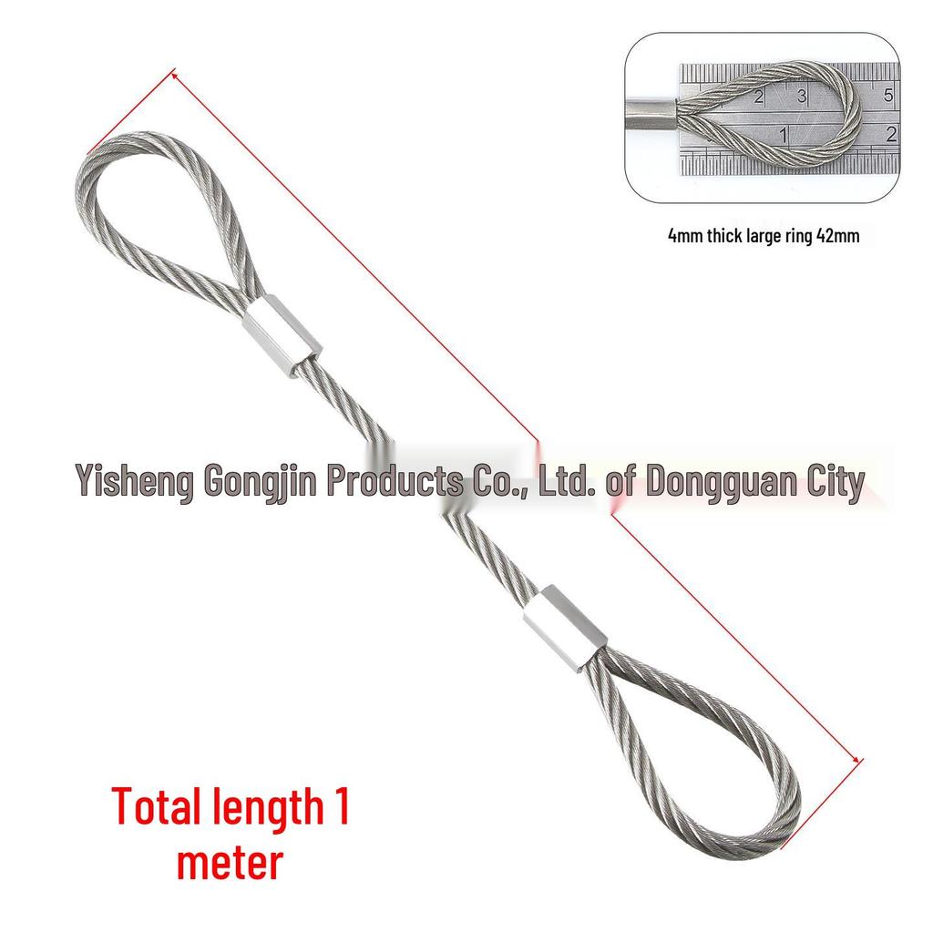 304 Stainless Steel Wire Rope Slings with Double Buckle Crimping Head for Rigging and Lifting.