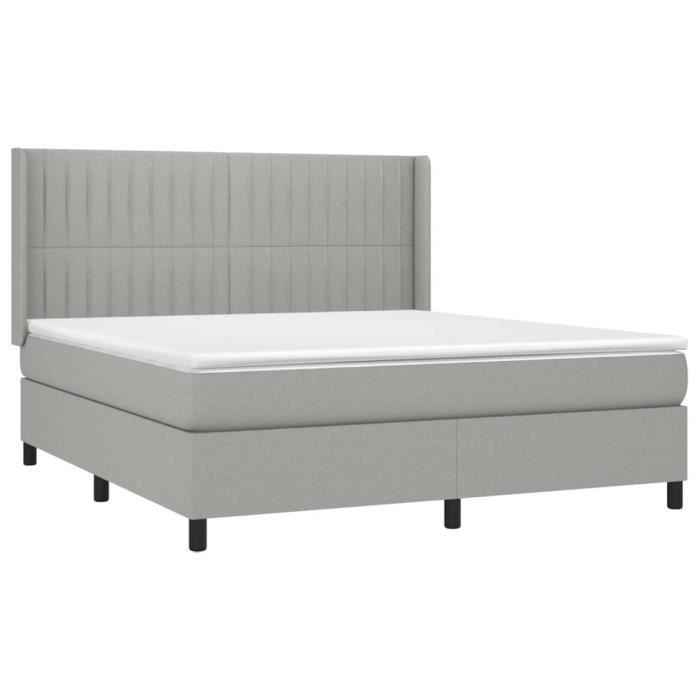 3131601 vidaXL Lit à sommier tapissier avec matelas Gris clair 160x200cm Tissu